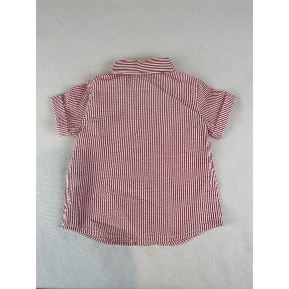 Infant Boys First Impressions Searsucker Striped Button Down Bow Tie Red White - Picture 4 of 6